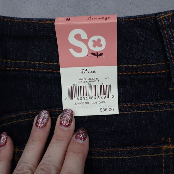 SO Jeans Girls 9 Dark Blue Deep Value Denim Flared Leg Fitted Hip Casual Pants - Picture 8 of 14